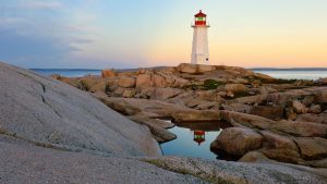 Lighthouse reflected in a pool of water