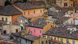 Rooftops in walled city of Urbino